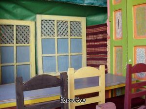 colourful outdoor setting at Shyadma's Vegan Food in Essaouira