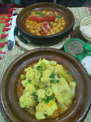 Chickpea and cauliflower tajinis at Shyadma's Vegan Food in Essaouira