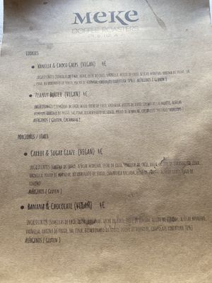 Vegan options labelled on menu   at Meke Cafe at Meke Coffee Roasters in Ibiza