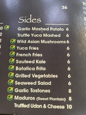 look at all the vegan sides! at MamaSushi in Hollywood