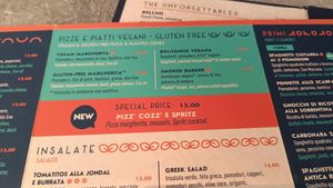 Menu at Fresco & Cimmino in Milan