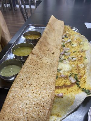Kara dosa; onion, masala, cheese and coriander   at Balaji Dosai in Kandy