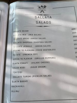 Salad section of the menu at Restorant Leza in Lin
