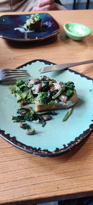 Mushroom pesto open toast at Metta Cafe in Leh
