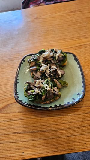 Apricot pesto, mushroom and tahini sauce. at Metta Cafe in Leh