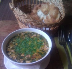 Lentil soup served with fresh Naan bread (5€ the whole set) at Elevant in Tallinn