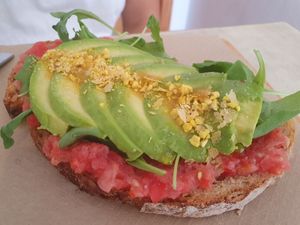 Tostada de aguacate at La Aldea Cafe Bar in Conil De La Frontera