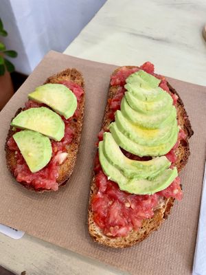 Jañdena toast with avocado   at La Aldea Cafe Bar in Conil De La Frontera