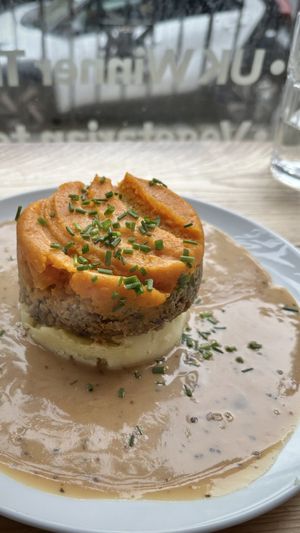 Vegan haggis plate  at Makars Mash Bar - Edinburgh in Edinburgh