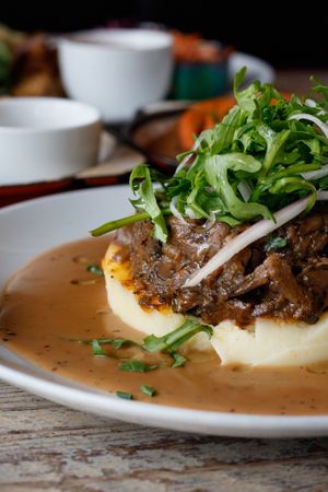 Mixed Mushrooms with Rocket Crown and Tarragon creamy sauce at Makars Mash Bar - Edinburgh in Edinburgh