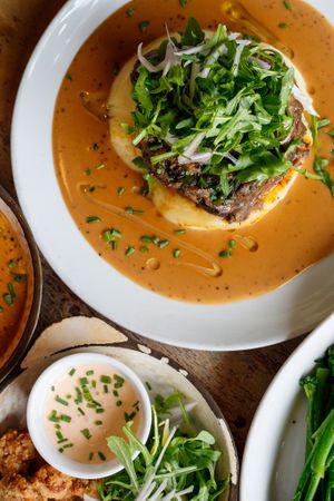 Mixed Mushrooms with Rocket Crown and Tarragon creamy sauce at Makars Mash Bar - Edinburgh in Edinburgh