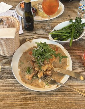 lionsmane mushrooms and broccolii  at Makars Mash Bar - Edinburgh in Edinburgh