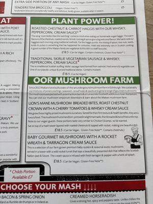 Plant-based menu  at Makars Mash Bar - Edinburgh in Edinburgh