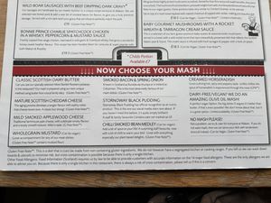 mash menu  at Makars Mash Bar - Edinburgh in Edinburgh