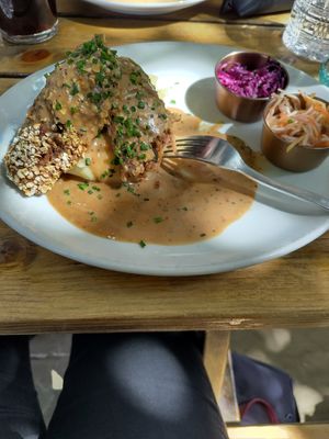 Vegan sausages and vegan mash at Makars Mash Bar - Edinburgh in Edinburgh
