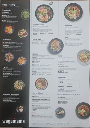 Menue at Wagamama in The Hague