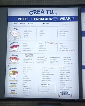 Options at Aloha Poké in A Coruna