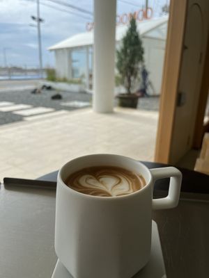 Caffe latte hot with oak milk  at Cafe Woomoo in Busan