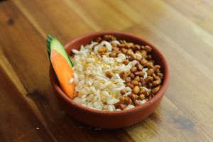 Vegan rice flakes and toasted soybean at Momo Central Brunswick in Brunswick