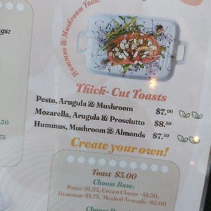 Menu vegan toast options at Les Cappuchinas in Oranjestad