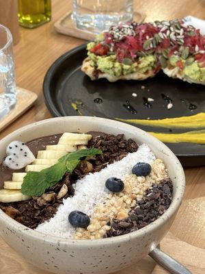 Smoothie bowl with choco and avocado crofflee  at Kia Ora Café in Koh Phangan