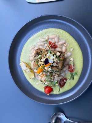 Masa cake with mole verde, etc. at Blossom & Root Kitchen in Danville