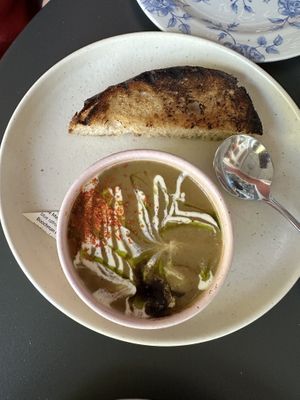 Mushroom soupp  at Blossom & Root Kitchen in Danville