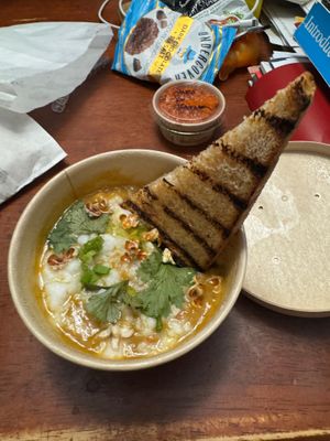 Corn chowder with sourdough at Blossom & Root Kitchen in Danville
