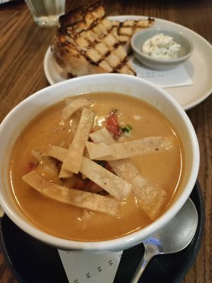 Chickpea soup and toast at Blossom & Root Kitchen in Danville