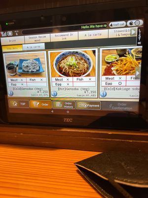 Vegetarian menu at Gensoba Shingari in Tokyo