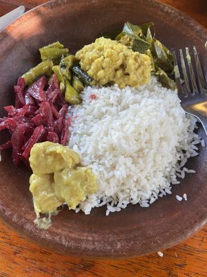 Vegan curry and rice   at Coconut Shades  in Sigiriya