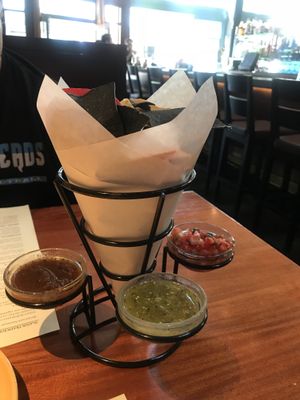 Chips with variety of salsas  at Reposado in Palo Alto