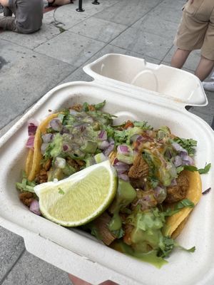 Pollo asada taco (left) & Chicharron (right)  at El Compa Vegano in San Fernando