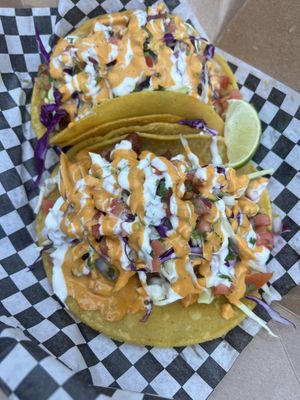 Shrimp tacos  at El Compa Vegano in San Fernando