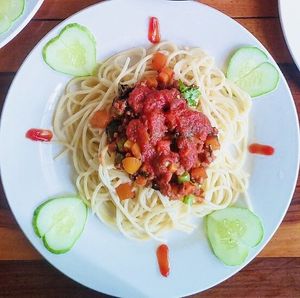Mỳ spaghetti -Spaghetti with tomato sauce at Vegan Sattvik in Mui Ne