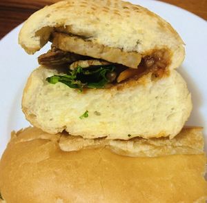 Bánh mì Tempeh -Baguette with Tempeh(fermented beans) at Vegan Sattvik in Mui Ne