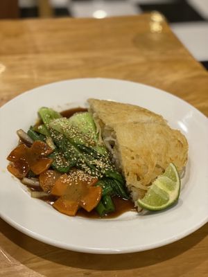 Crispy pan-fried pho  at Vegan Sattvik in Mui Ne