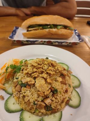 Fried rice with tempeh and banh mi at Vegan Sattvik in Mui Ne