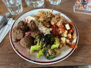 My plate does not look that beautiful, but it tastes FANTASTIC  at Hummus House  in Helsinki