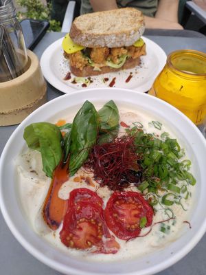 Vegan ramen and sandwich Japanese schnitzel at AYA Nijmegen in Nijmegen