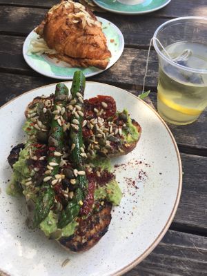 avo toast and almond croissant at The Gallery Cafe in East London