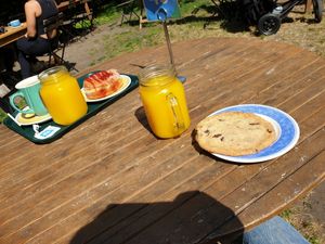 Fresh orange juice & chocolate chip cookie at The Gallery Cafe in East London