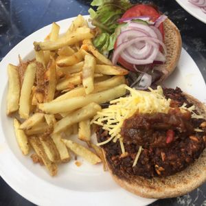 Vegan Burger with Vegan Cheese  at The Gallery Cafe in East London