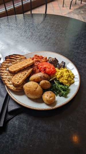 Up close of the English Breakfast at The Gallery Cafe in East London