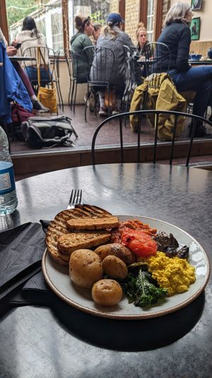 English breakfast featuring some seating at The Gallery Cafe in East London