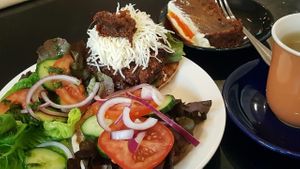 burger and cake at The Gallery Cafe in East London