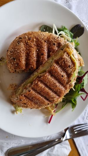 Vegan cheese melt at Rute Folkets Hus Café in Larbro