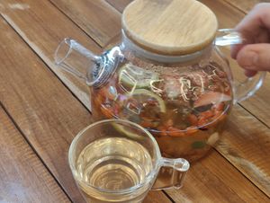 tea pot mixed fruits at Botanic Coffee in Batam