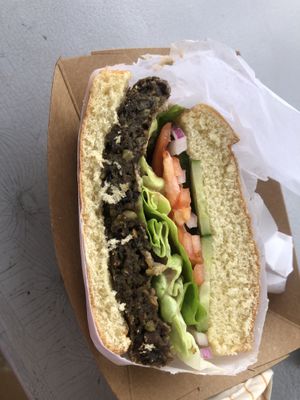 Tarp veggie burger  at Hanalei Taro & Juice Co - Food Truck in Hanalei