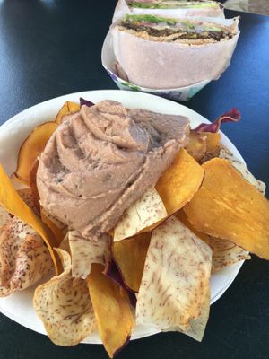 Taro hummus and chips at Hanalei Taro & Juice Co - Food Truck in Hanalei